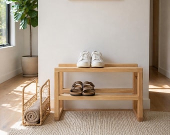 Zapatero independiente de fresno, banco de almacenamiento minimalista para pasillo y apartamento.