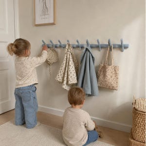Perchero de pared para niños pequeños, ganchos de madera para la entrada de la habitación infantil, colgador de chaquetas para niños, organizador de pasillo Montessori, perchero de pared para guardería