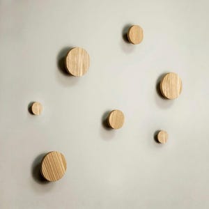 Round Wooden Wall Hooks | Scandinavian Coat Hooks | Solid Wood Pegs for Clothes, Bags, Towels | Wall Decor Hooks