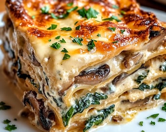 Creamy Spinach Mushroom Lasagna Recipe | Vegetarian Italian Dinner (Digital Download)