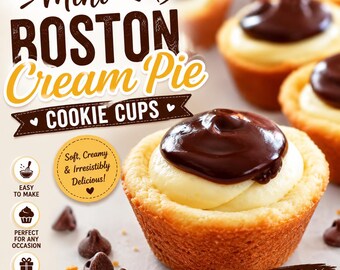 Mini Boston Cream Pie Cookie Cups | Chocolate Ganache, Vanilla Filling