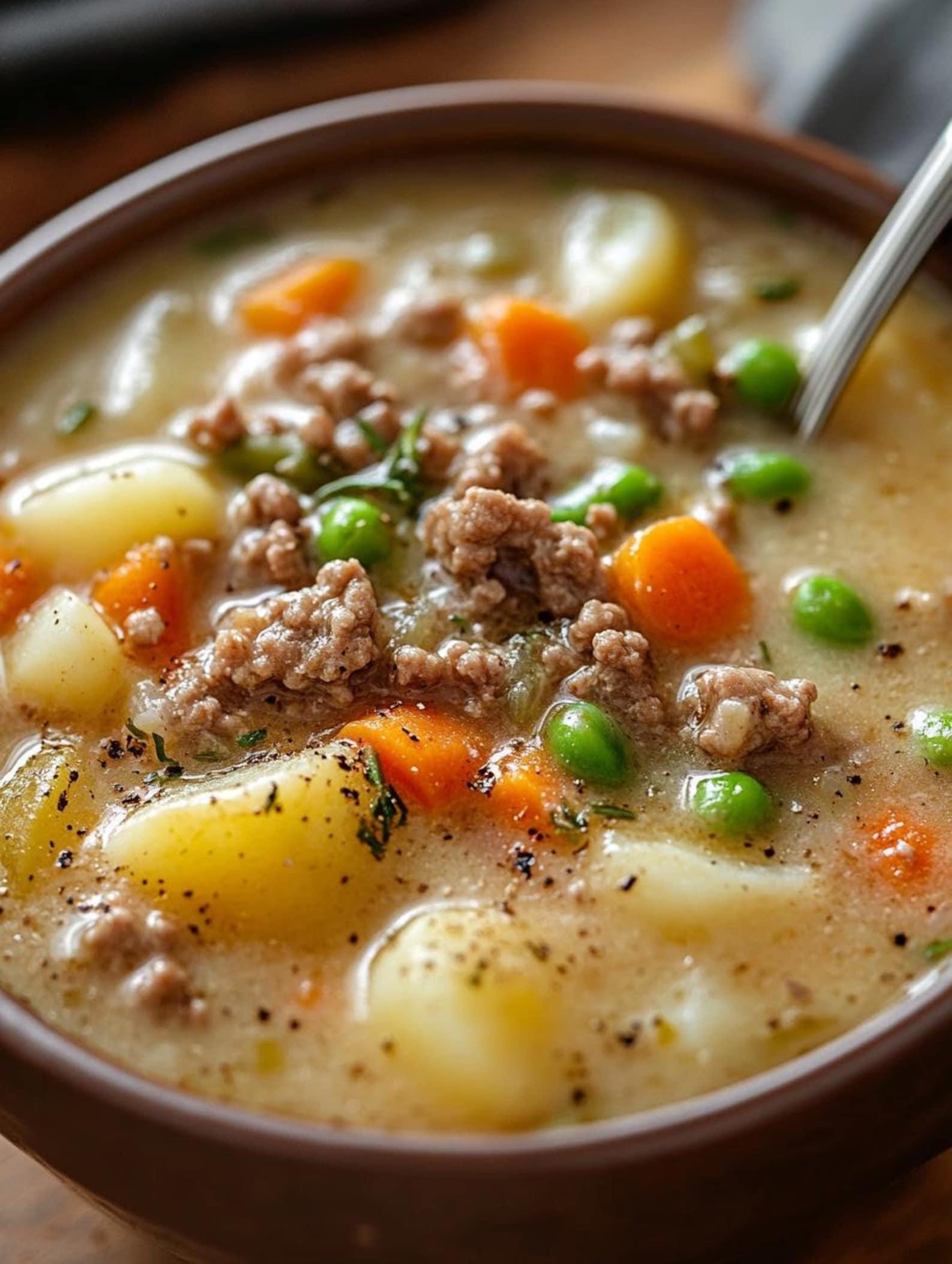Homemade Slow Cooker Creamy Potato and Hamburger Soup Download.