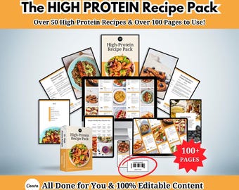 High-Protein Recipe Pack | 52 Recipes & Canva Templates (Digital Download)
