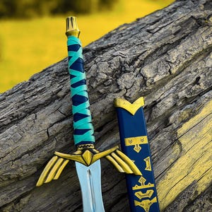 Handmade Zelda Master Sword Replica: Blue Steel, Leather Sheath, Cosplay Prop