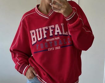 Buffalo Football Vintage Varsity Sweatshirt – Retro Game Day Crewneck | Red Buffalo Fan Sweatshirt | Football Lover Gift