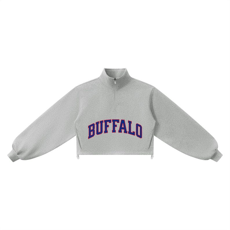 Buffalo Cropped Quarter Zip Sweatshirt | Women's Mock Neck Pullover | Game Day Apparel image 9