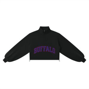 Buffalo Cropped Quarter Zip Sweatshirt | Women's Mock Neck Pullover | Game Day Apparel image 5