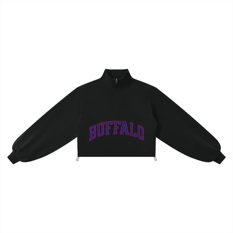 Buffalo Cropped Quarter Zip Sweatshirt | Women's Mock Neck Pullover | Game Day Apparel image 5