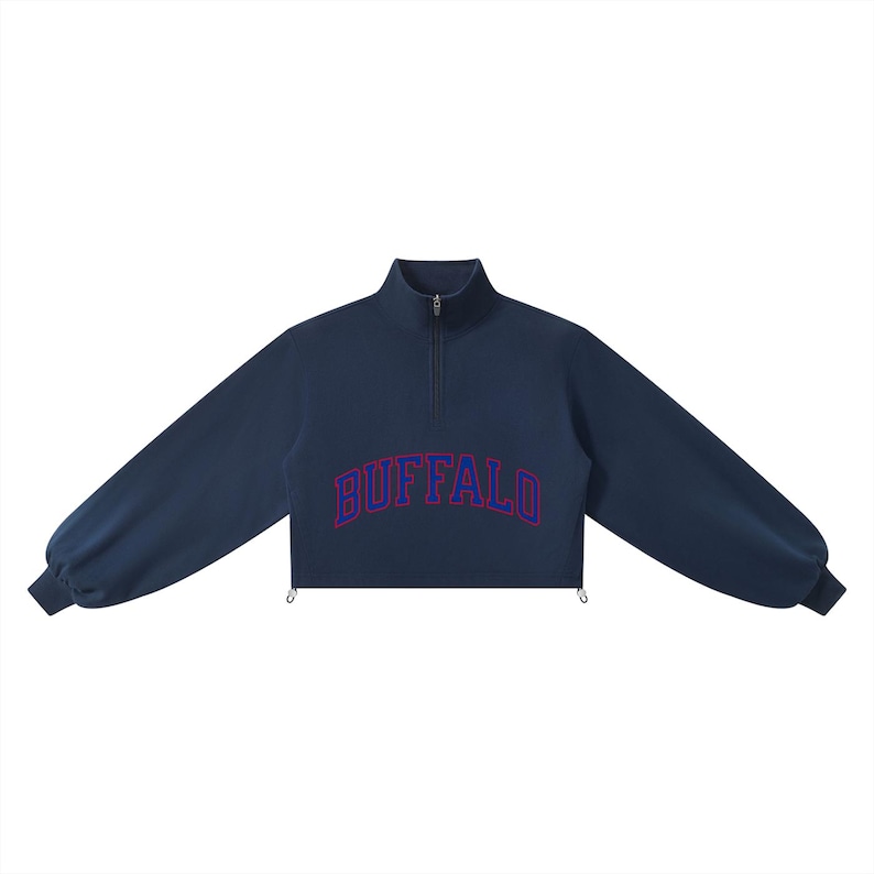 Buffalo Cropped Quarter Zip Sweatshirt | Women's Mock Neck Pullover | Game Day Apparel image 11