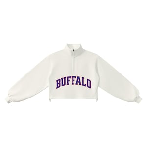 Buffalo Cropped Quarter Zip Sweatshirt | Women's Mock Neck Pullover | Game Day Apparel image 7