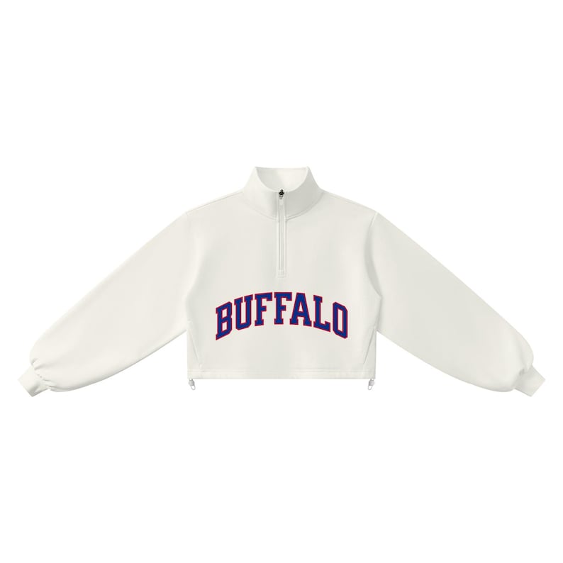 Buffalo Cropped Quarter Zip Sweatshirt | Women's Mock Neck Pullover | Game Day Apparel image 7