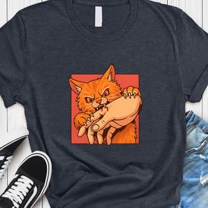 Cat Bite T-shirt, Japanese Horror Anime T Shirt, Horror Retro Graphic Tee, Horror Cat Tee Shirt, Cats Crazy Shirts Cool Graphic Shirt Gift