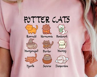 Maglietta con gatto Potter, maglietta umoristica, regali per amanti degli animali, regali per gatti del mondo magico, regali divertenti per proprietari di animali, mamma gatto, papà gatto, maglietta per gattini
