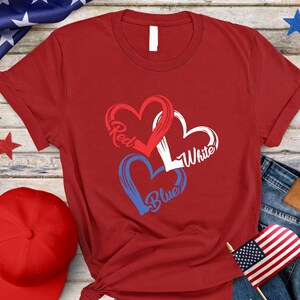 Chemise coeur rouge blanc bleu, t-shirt 4 juillet, chemise patriotique, t-shirt 4 juillet, t-shirt drapeau des Etats-Unis, jour de l&#39;indépendance, chemise drapeau américain