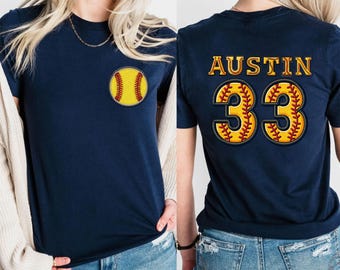 Benutzerdefinierte Softball Name und Nummer 2 seitiges Shirt, benutzerdefinierte Softball Shirt, Softball Mama Shirt, Spieltag Shirt, personalisierte Softball Team Shirt