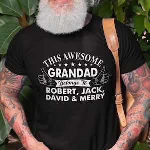 GRANDAD T-shirt, Personalized Grandpa T Shirt, This Awesome Granddad Belongs to Custom Children Names, Fathers Day Present, Birthday Tee Top