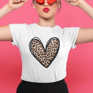 Leopard Print Valentines Day T-shirt, Valentine&#39;s Day T Shirt, Gift for Her, Gift for Him, Heart Tee, Cute Valentine Tshirt, Unisex Presents