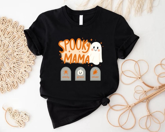 Custom Spooky Mama Shirt With Kids Names, Halloween Ghost Mom Sweatshirt, Cute Fall Gift For Her, Personalized Halloween Tee Top