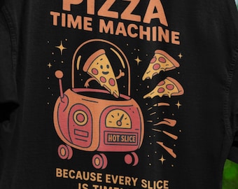 Pizza Time Machine T-Shirt, Retro Foodie Tee