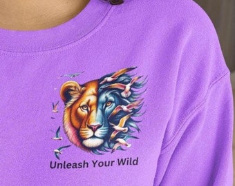 Colorful Lion Graphic Tee, Unisex Cotton Animal Portrait Shirt