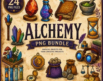 Alchemy PNG Bundle - 24 Potion, Crystal, Magic & Alchemist Clipart Instang Download