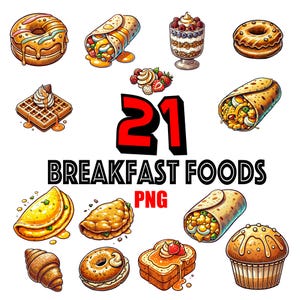 Breakfast Food PNG bundle - Digital Files for Crafts & DIY Projects - Digital Download - Mornings - Foods - Drawn - Menu