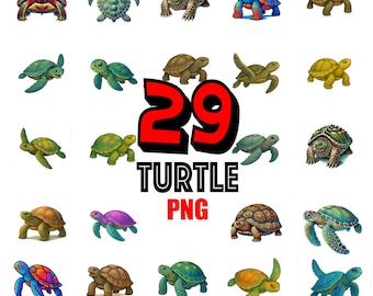 29 schildpad-png-bundel, schattige zeeschildpadden en schildpadden | Dierlijke clipart voor stickers, klassublimatie | Transparant strand zomer