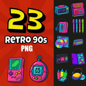 Retro 90s PNG Clipart Bundle, Vintage 90s Objects Stickers (Digital Download)