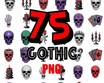 75 Gothic Clipart PNG Bundle | Skulls, Tarot, Candles