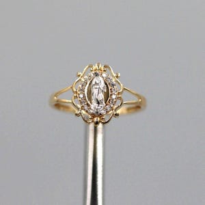 Dainty 10k/14k Gold Virgin Mary Ring: CZ Religious Jewelry