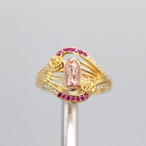 10K & 14K Solid Gold Guadalupe Ring with Ruby Stone
