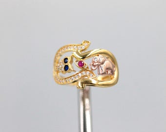Horseshoe Charm Ring 10K&14K Solid Gold Good Luck Jewelry,Ruby Eye,Owl,Elephant,Meaningful Protection Jewelry Gift For Women
