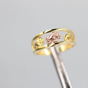Elephant Lucky Ring 10K&14K Solid Gold, Polish Band, Rose Elephant Motif, Minimalist Charm Jewelry, Timeless Gift for Women and Girls
