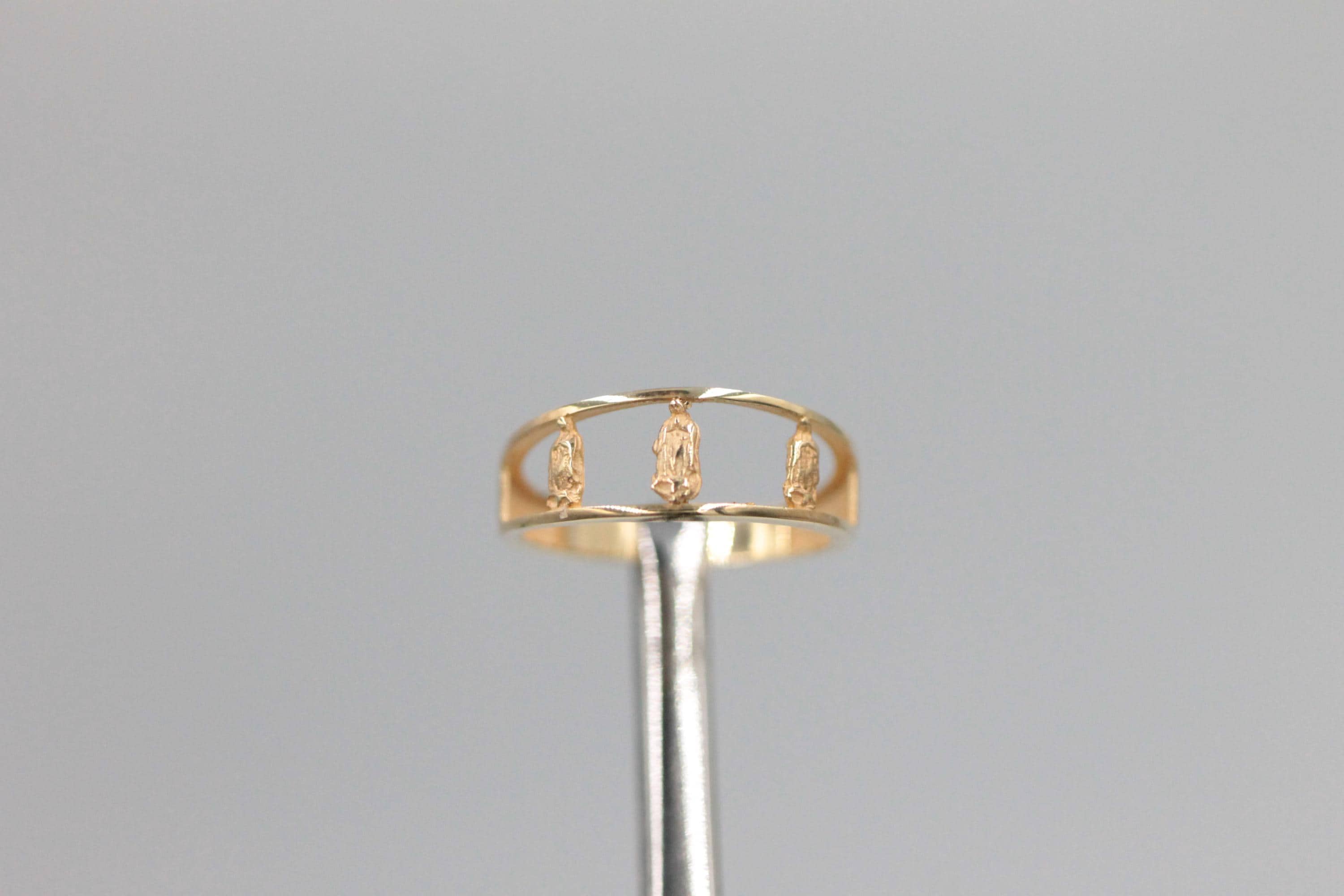 Virgin Mary Ring 10K 14K Solid Gold Triple Virgen de Guadalupe Band Dainty Catholic Birthday Gift for Women Girls