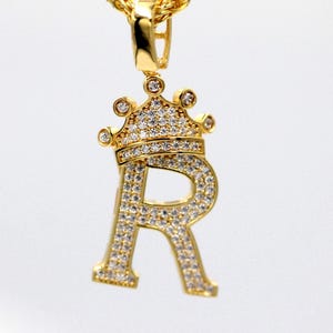 10K 14K Gold Crown Initial Pendant: Personalized Monogram Necklace