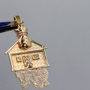 10k/14k Gold Trap House Pendant Necklace: Bling Hip Hop Money Bag