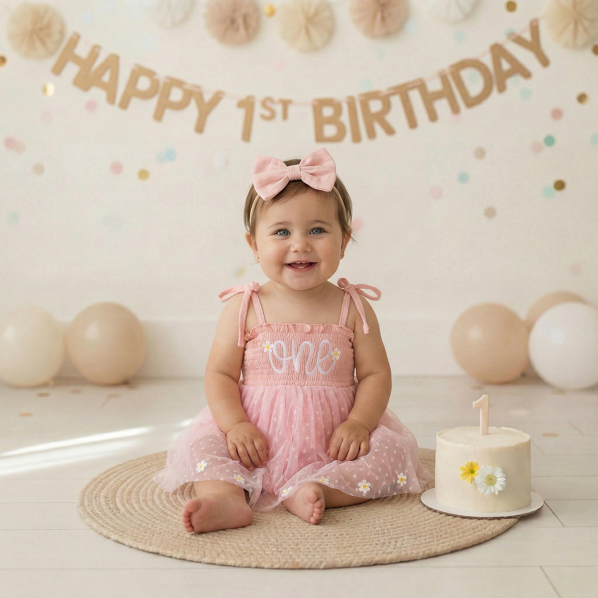 1st birthday dress nz 1st Birthday Baby Girl Dress Flower Printed. – Ki & Ka Bubs main image 1