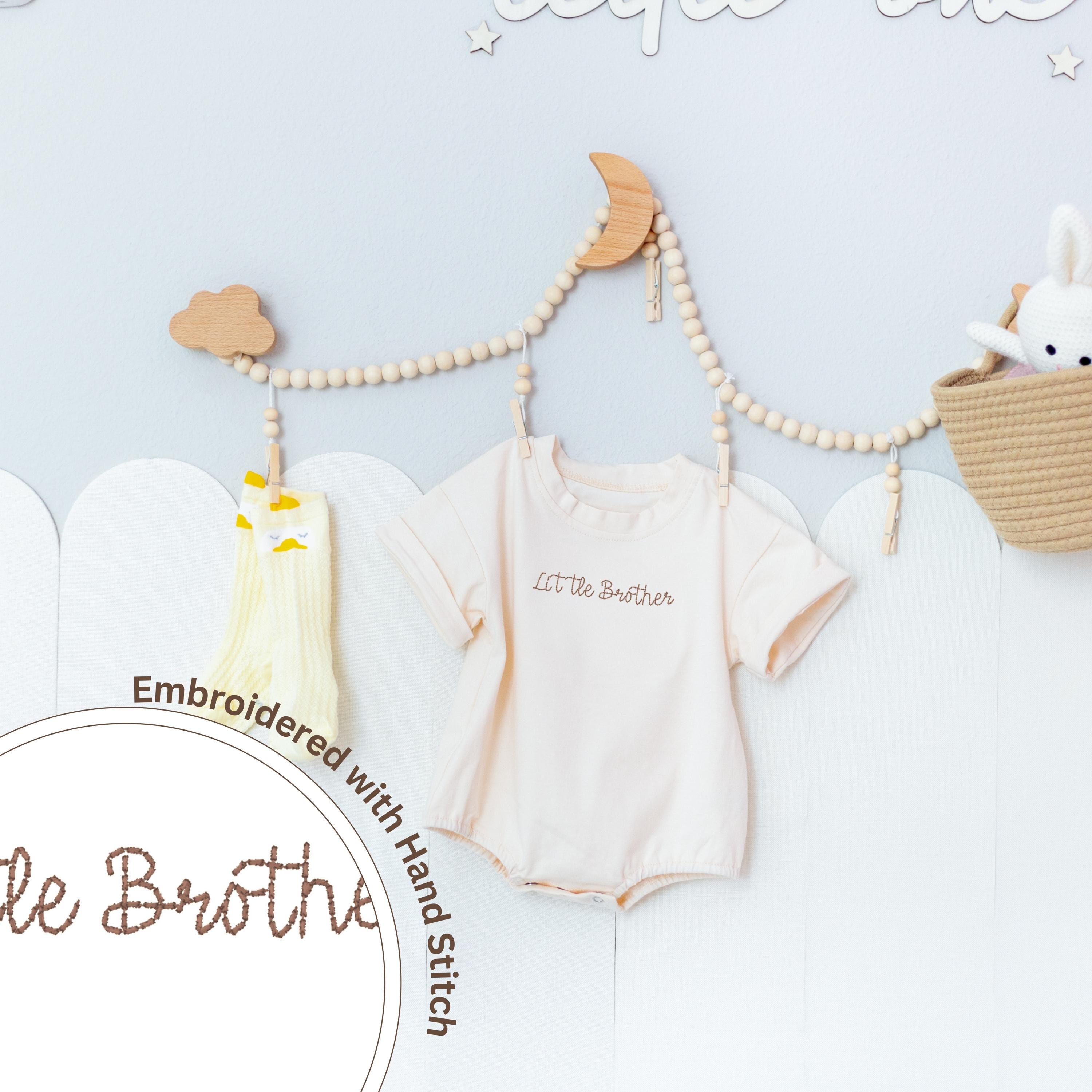 Embroidered "Little Brother" Baby Romper: Newborn Outfit & Socks Set