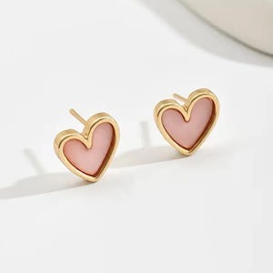 18K Gold Heart Stud Earrings: Stainless Steel Enamel Earrings