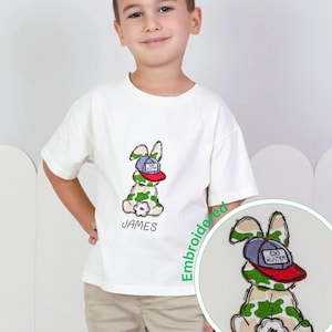 Adorable Bunny Shirt with Custom Embroidered - Kids Spring Bunny T-Shirt, Personalized Name Kids Shirt, Toddler Easter Outfit, Gift for Boys