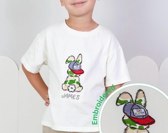 Easter Bunny Shirt for Boys, Personalized Embroidered Toddler T-Shirt