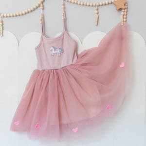 Pink Unicorn Tutu Dress for Girls, Birthday Party Outfit with Hearts, Toddler Princess Dress