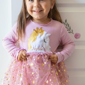 Personalized Unicorn Dress for Girls - Custom Name Embroidered Tutu Dress, Sparkly Magical Unicorn Birthday Outfit, Handmade Gift for Girls