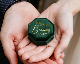 Triple Slot Velvet Ring Box, Personalized Velvet Ring Box, Engagement Ring Box, Wedding Ring Box, Proposal Ring Bearer, Monogram Ring Box