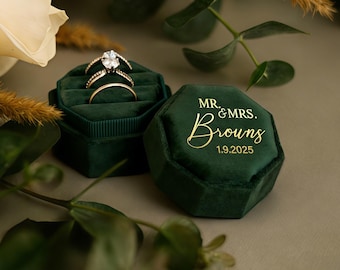 Triple Slot Velvet Ring Box, Personalized Velvet Ring Box, Engagement Ring Box, Wedding Ring Box, Proposal Ring Bearer, Monogram Ring Box