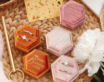 Caja de terciopelo personalizada para anillos, porta anillos con monograma, caja personalizada para anillos de boda, caja para anillos de boda, ranura doble, ranura simple