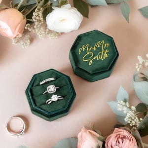 Triple Slot Velvet Ring Box, Personalized Velvet Ring Box, Engagement Ring Box, Wedding Ring Box, Proposal Ring Bearer, Monogram Ring Box