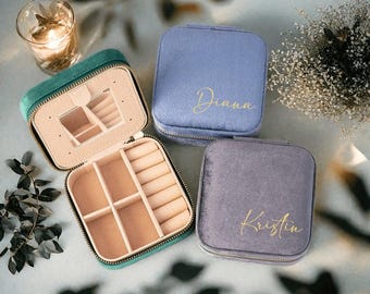 Estuche de viaje personalizado para joyas, joyero de terciopelo, regalo para propuesta de dama de honor, regalos para despedida de soltera, regalos para ella
