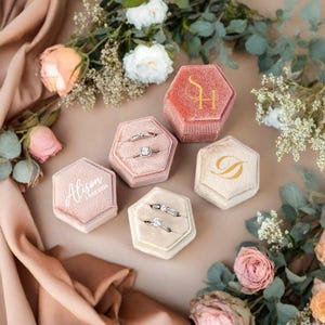 Dual Slots Velvet Ring Box, Mother's Day, 19 Colors Engagement Ring Box, Wedding Ring Box, Proposal Ring Bearer, Monogram Ring Box