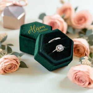 Personalized Velvet Ring Box, Valentines Day, Engagement Ring Holder, Wedding Ring Box, Modern Ring Box, Bridal Gift For Her